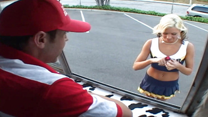 Sweet blonde teen fucked and facialized hard in the truck