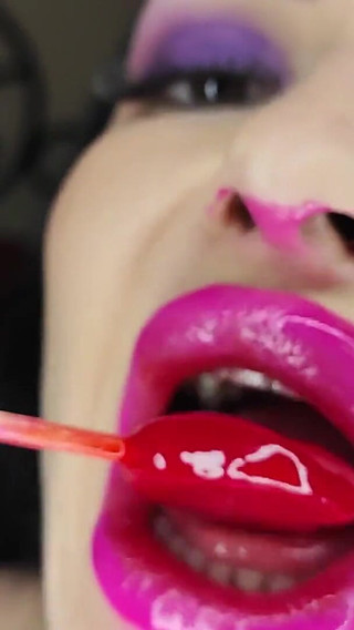 Valentine's Day Lip Fetish Sucking Lollipop and Kissing