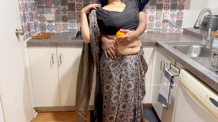 Hottest Erotica Saree Love Making Ever - Sliding Orange Fruit in Navel and Boobs