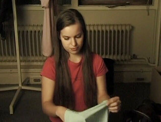 Cute teen has fun while being interviewed