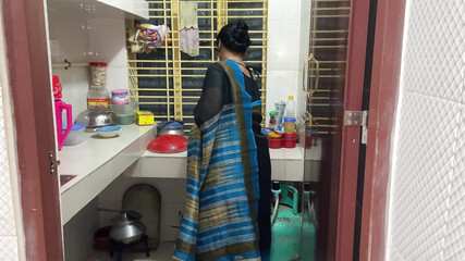 I Saw My Stepaunty Cooking Alone in the Kitchen, I Hugged Her and Started Fucking