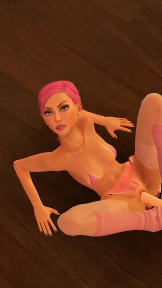 Pink is using her dildo with her feet