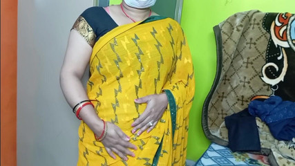 Beautiful Bhabhi Wearing Yellow Sari